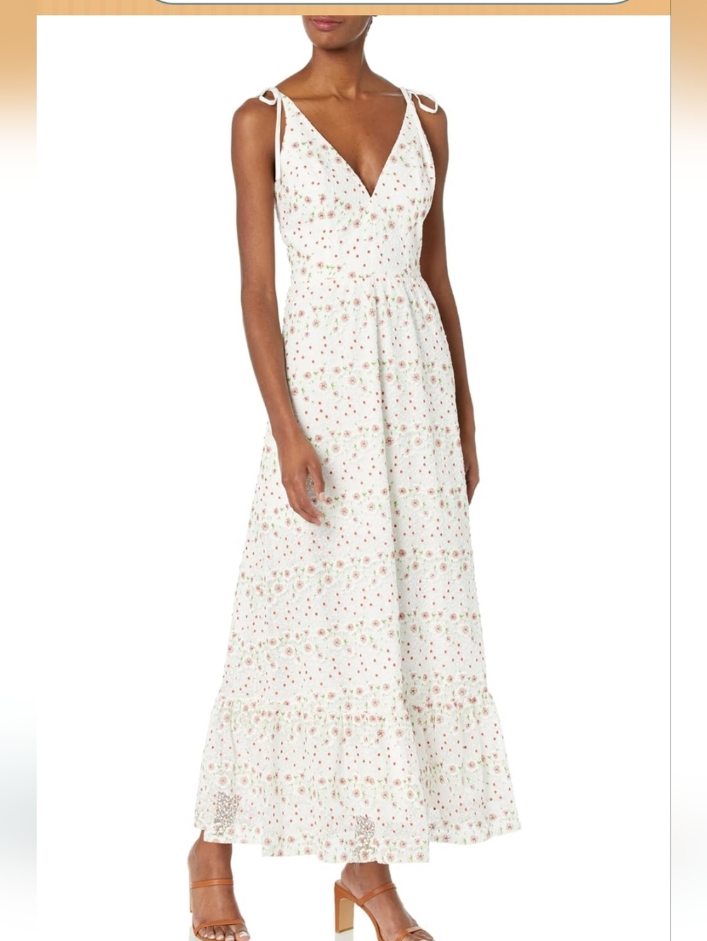 DRESS THE POPULATION Sunny Embroidered Floral Tie Shoulder Gown (size Large)NWOT